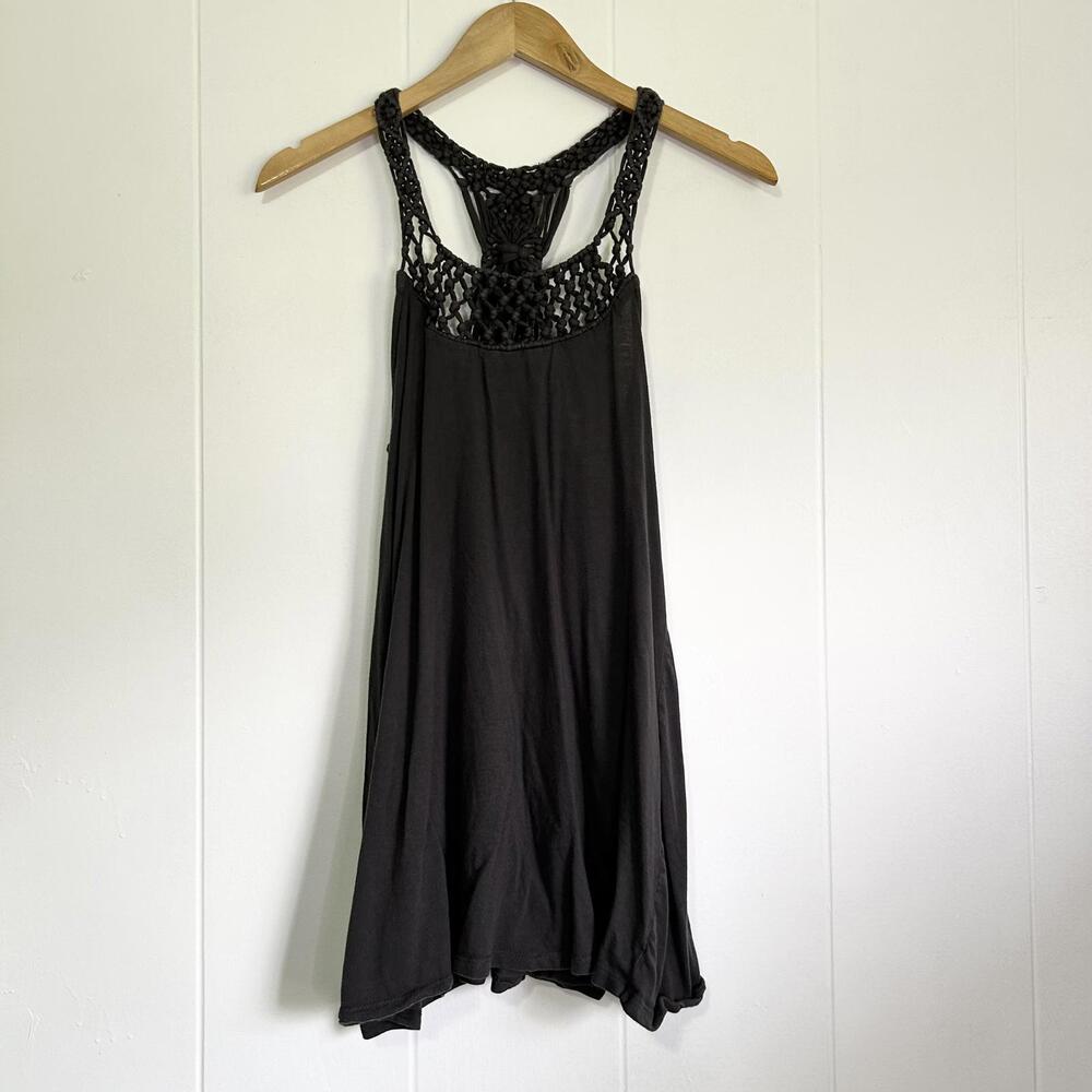 Billabong Gray Beach Boho Macrame Crochet Sleeveless Mini Dress Women's Small